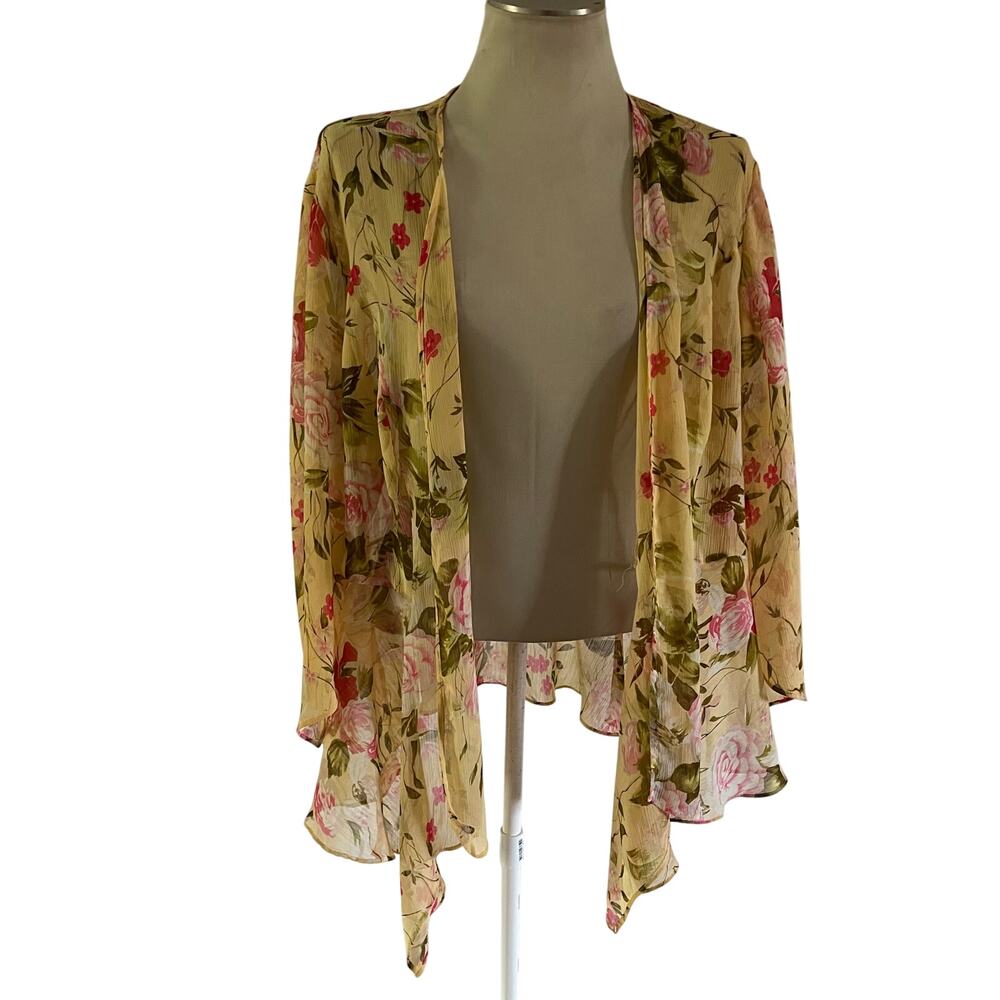 Vtg Y2K 2000s Cottagecore Yellow Floral Open Cardigan Plus Sz 24W Coverup